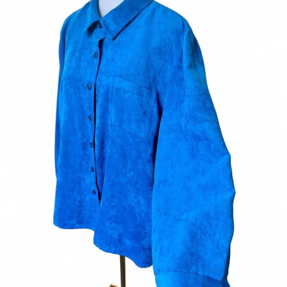 2XL Draper's & Damon's Faux Suede Blouse Royal Blue Button Up Shacket Shirt